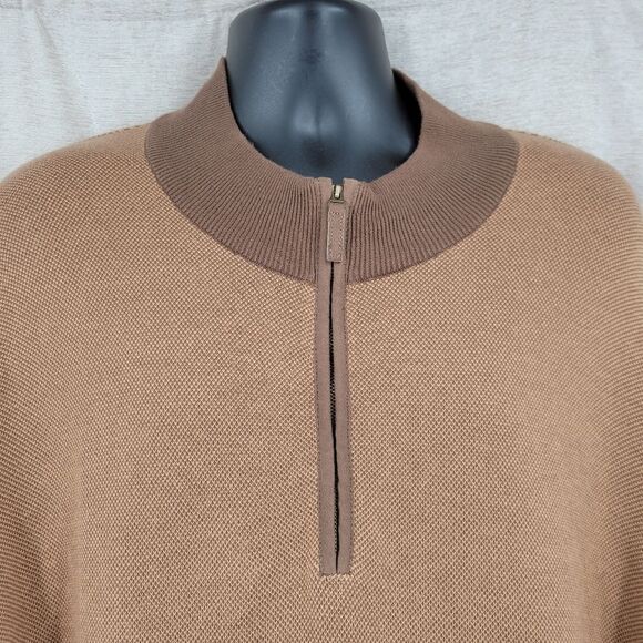 Oak Hill Brown Two Tone Cotton Knit Quarter Zip Pullover Sweater Elbow Patches - Picture 2 of 8